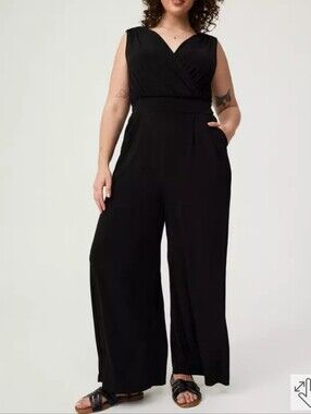 🆕️ 2X TORRID STUDIO KNIT SURPLUS TIE BACK JUMPSUIT - BLACK WID LEG